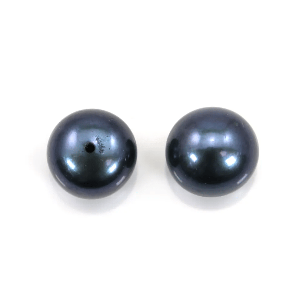 Perle de culture d'eau douce, semi-percée, bleu foncé, bouton, 10-10.5mm x 2pcs