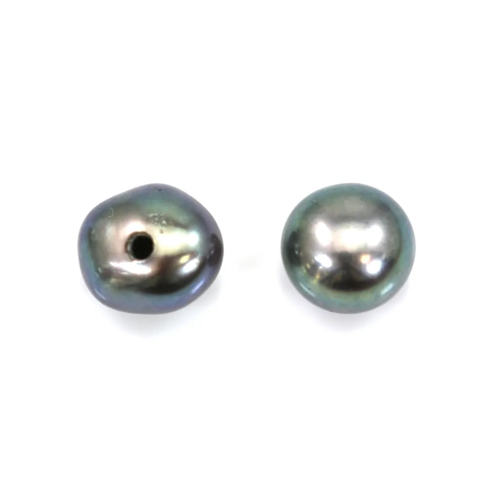 Perles de culture d'eau douce, semi-percée, bleue foncée, bouton, 4.5-5mm x40pcs