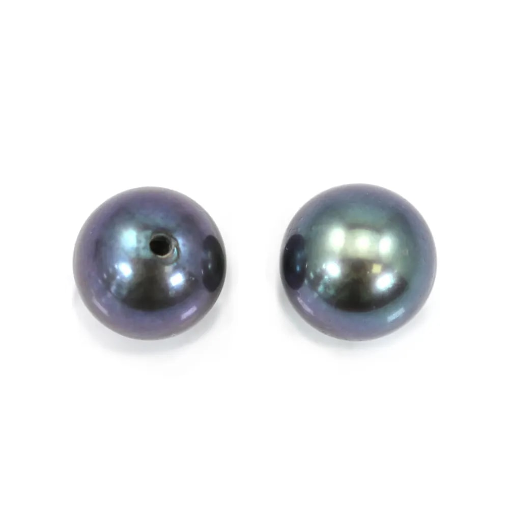 Perle de culture d'eau douce, semi-percée, bleu foncé, ronde, 5-5.5mm x 1pc