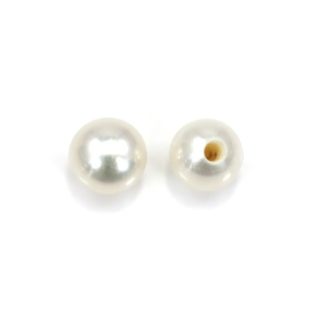 Perles de culture d'eau douce, semi-percée, blanche, ronde, 3.5-4mm x 2pcs