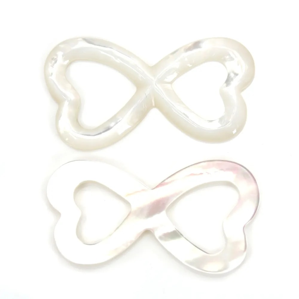 White mother-of-pearl double heart 18x35mm x 1pc