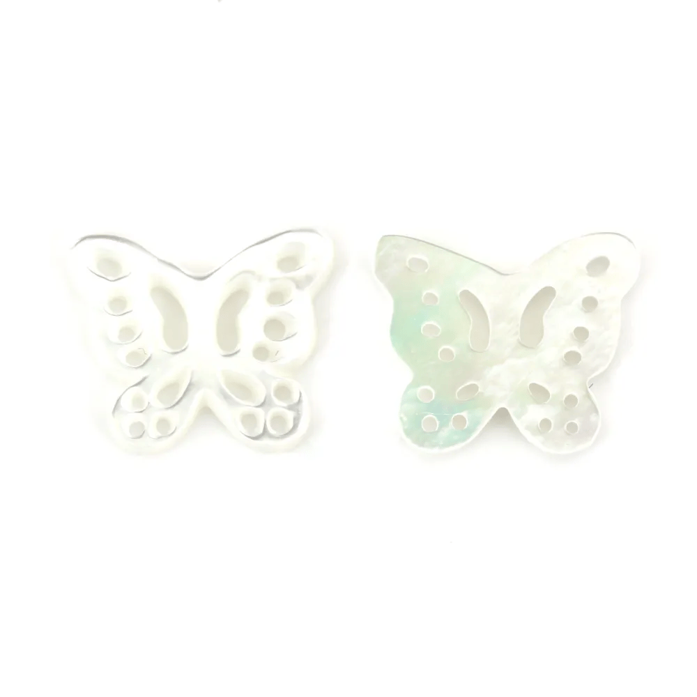 White mother-of-pearl butterfly with openwork 9.5x11.5mm x 1pc