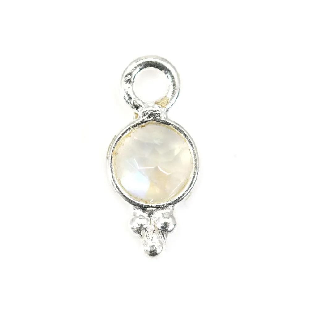 Ciondolo rotondo di pietra di luna sfaccettata in argento 925 5x11 mm x 1 pz