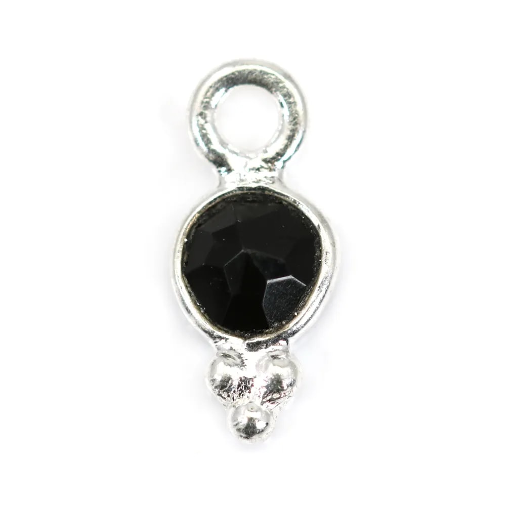 Black Onyx Charm runde facettierte schwarz Silber 925 5x11mm x 1pc