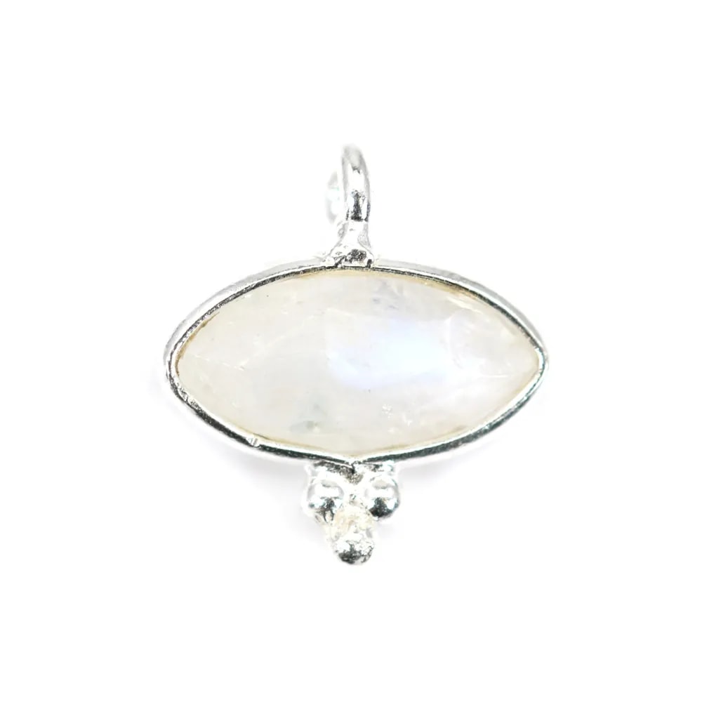 Breloque Pierre de lune oeil facetté serti argent 925 10x12mm x 1pc