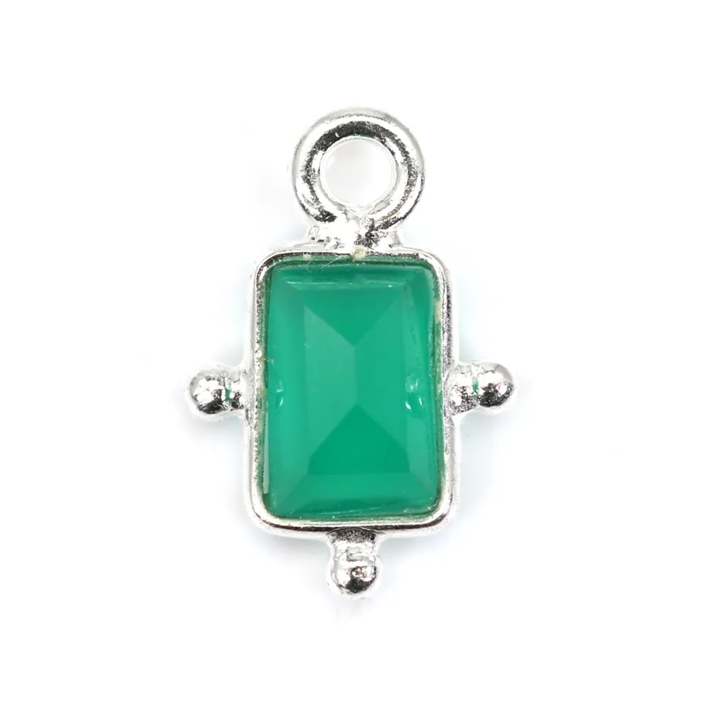 Charm Ágata Verde rectángulo engastado en plata 925 8x12mm x 1pc