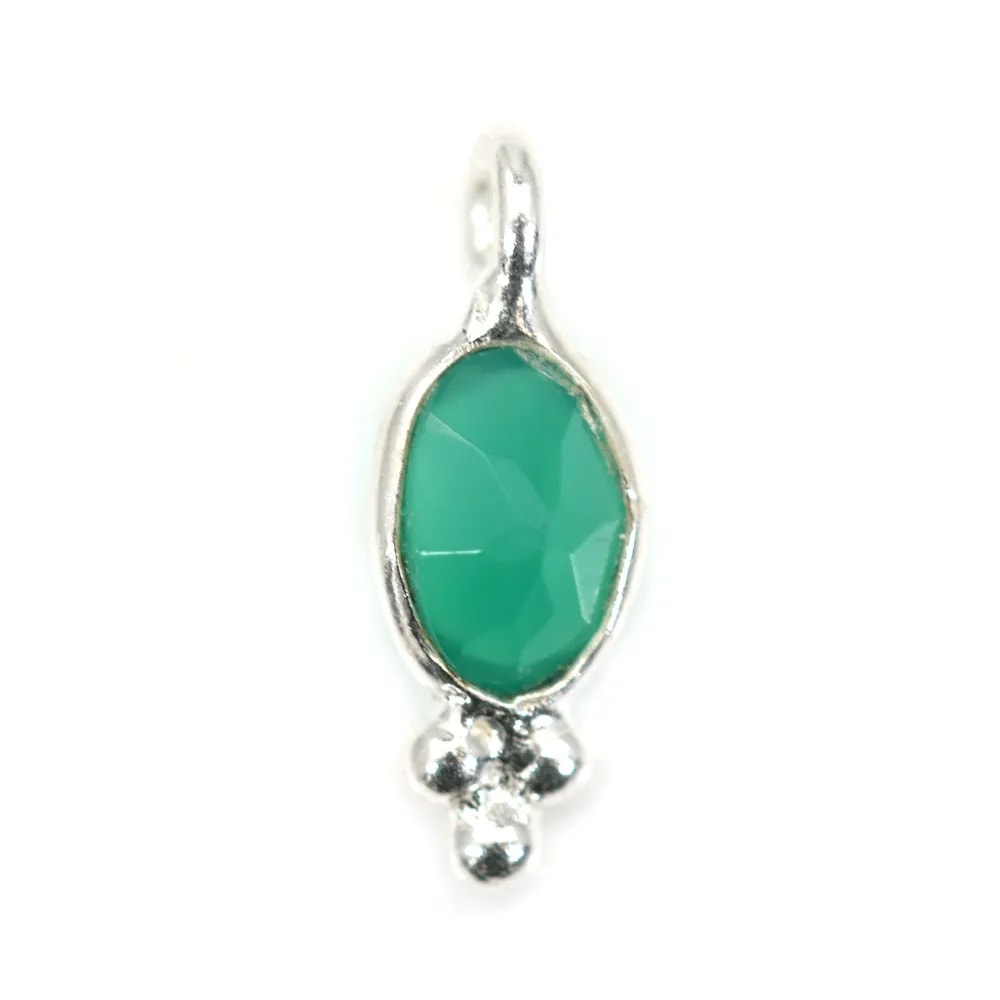 Grüner Achat Oval Facettenschliff Charm in 925er Silber 4x11mm x 1Stk