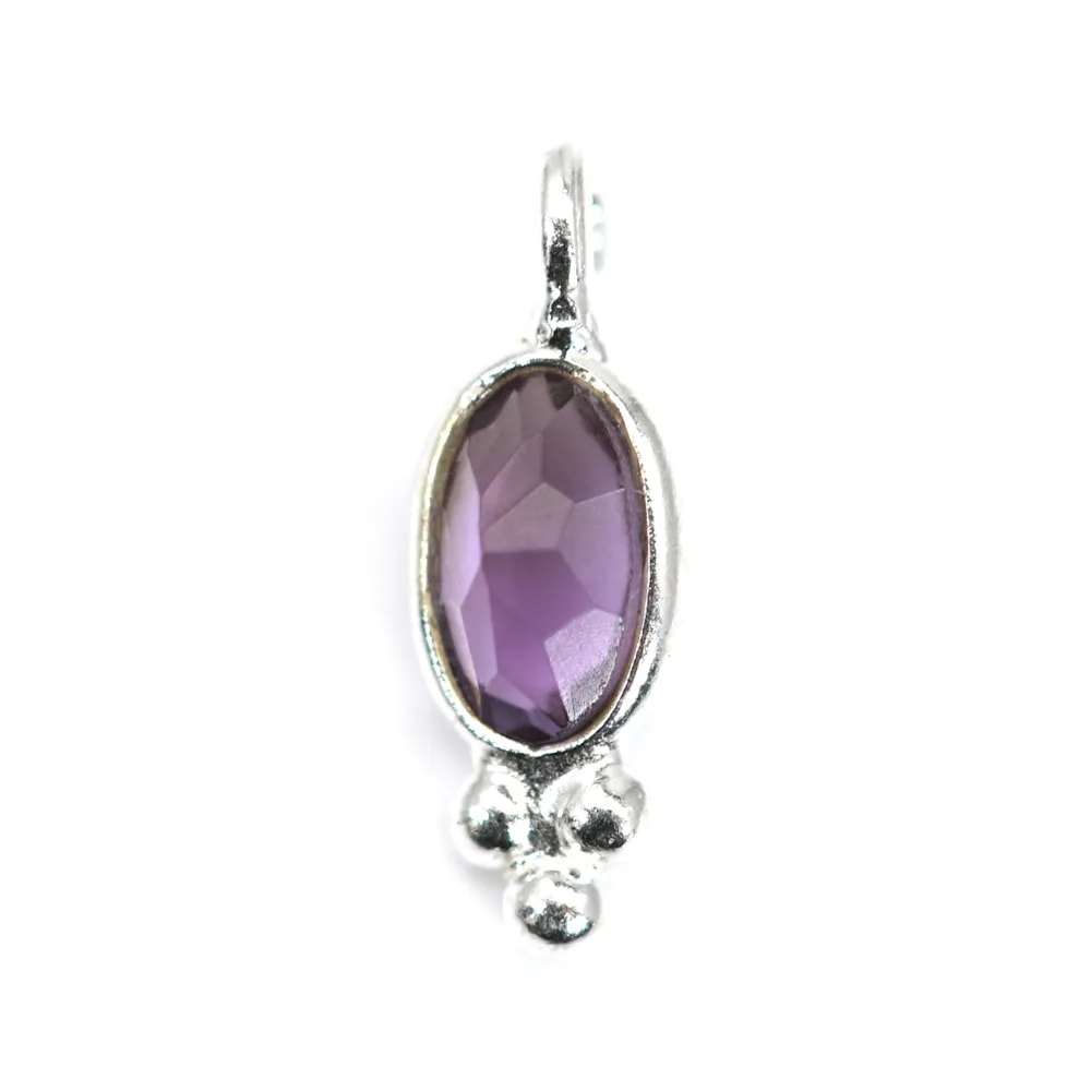 Facetada oval de amethyst charme em prata 925 4x11mm x 1pc