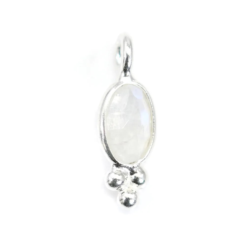 Breloque Pierre de lune ovale facettée serti argent 925 4x11mm x 1pc