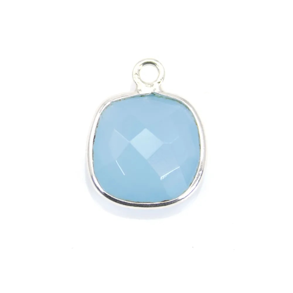 Calcédoine bleu coussin facetté sertie sur argent un anneau 11mm  x 1pc