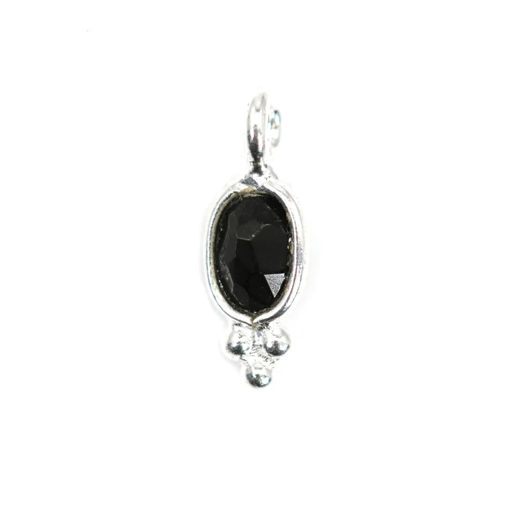 Onyx black oval faceted charm set in silver 925 4x11mm x 1pc