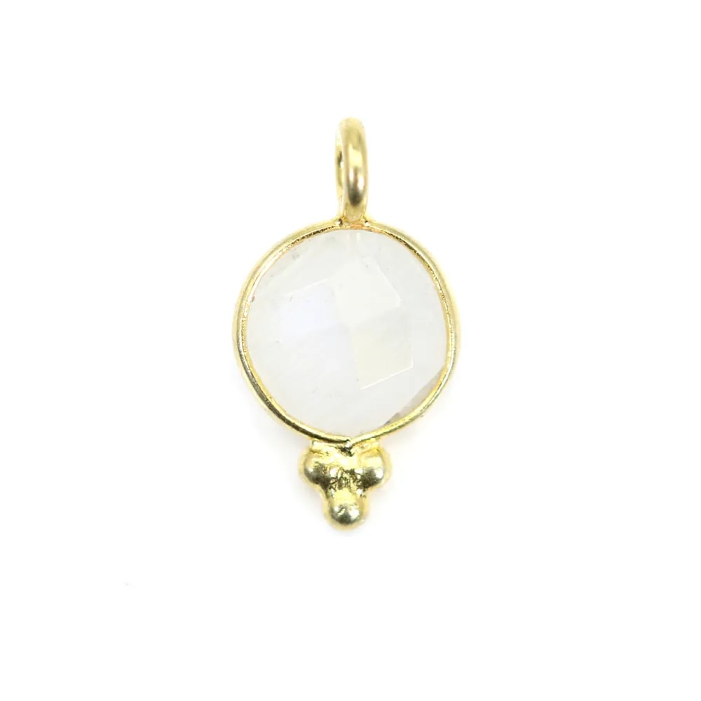 Encantamento redondo de pedra da lua facetada em 925 Prata Esterlina com revestimento de ouro 7x13mm x 1pc