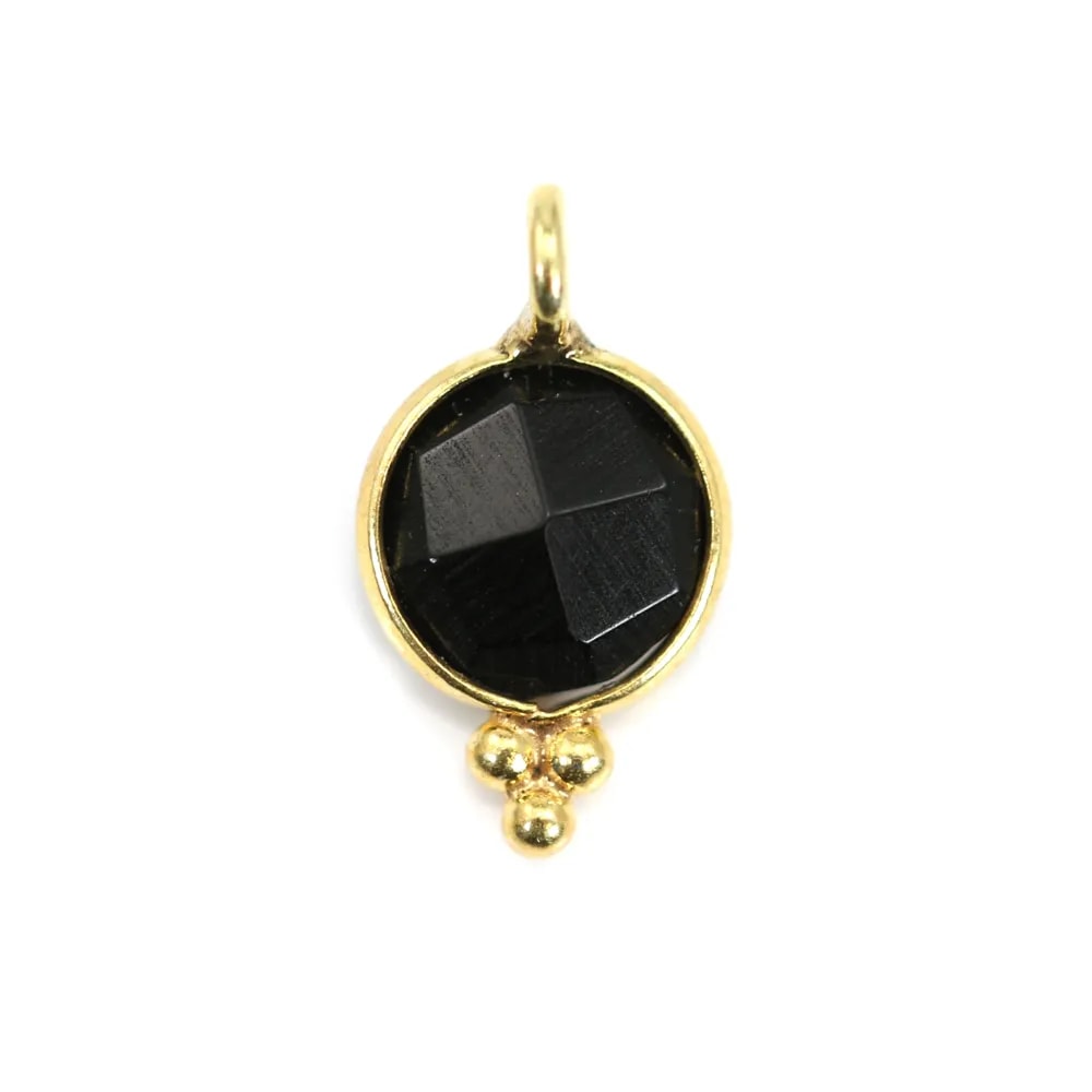 Charm sfaccettato rotondo di onice nero in argento sterling 925 ORO 7x13 mm x 1 pz