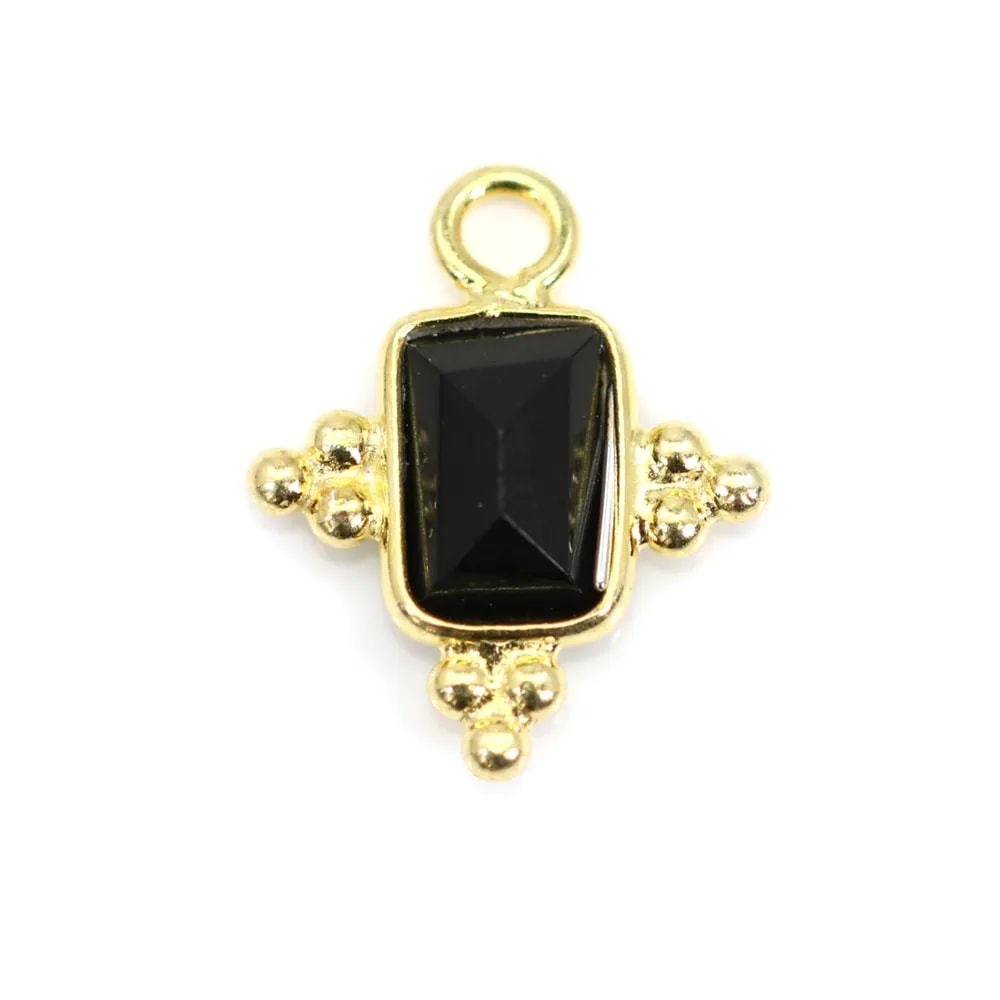 Black Onyx Charm Rechteck mit eingefasstem Silber 925 vergoldet 10x13mm x 1St
