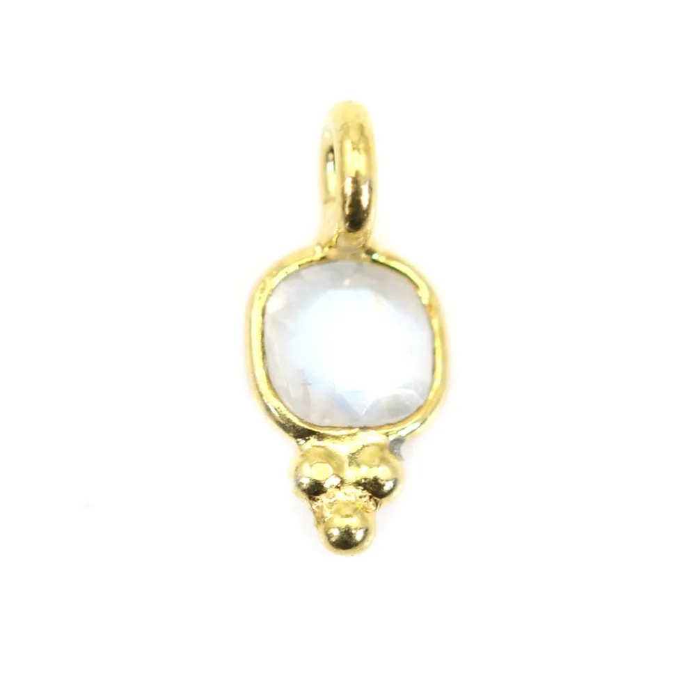 Ciondolo quadrato di pietra lunare sfaccettata in argento Sterling 925 con placcatura in oro 5x11 mm x 1 pezzo