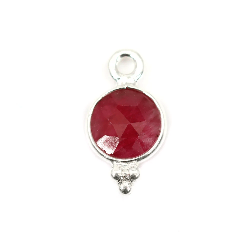 Stein Charm bearbeitet Farbe Rubin runde facettierte Silber 925 7x13mm x 1pc