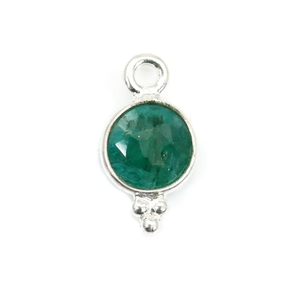 Breloque en Pierre teintée couleur émeraude ronde facettée serti argent 925 7x13mm x 1pc