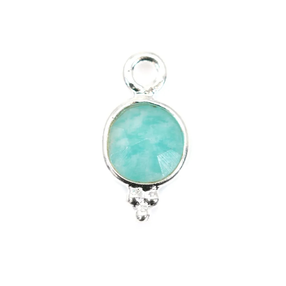 Amazonita redonda facetada Charm set en plata 925 7x13mm x 1pc