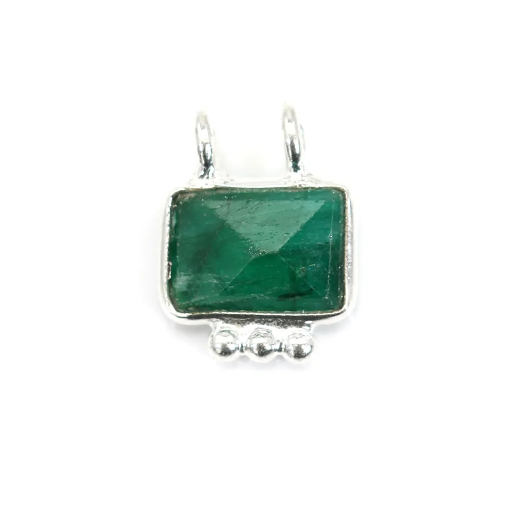Charm con pietra color smeraldo in argento 925 - 2 anelli - 8x10 mm x 1 pz