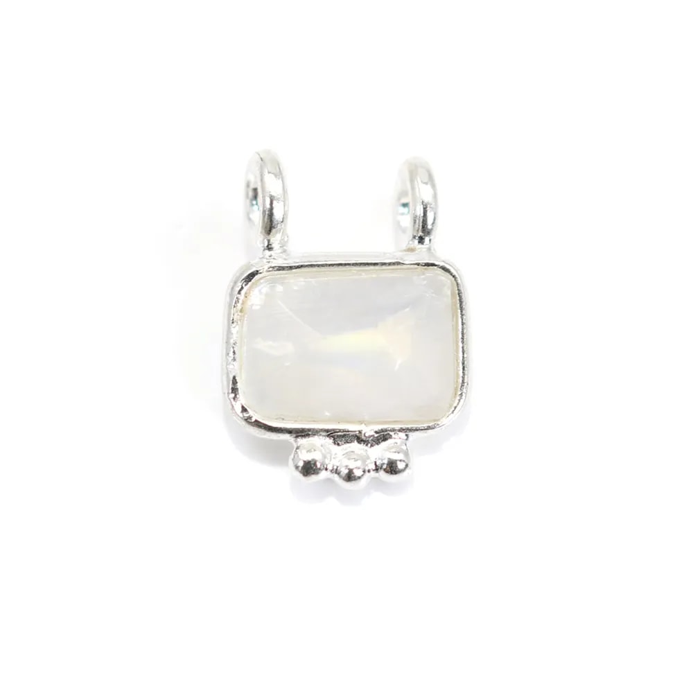 Charm Gemstone of Moon rectangle set in 925 silver - 2 rings - 8x10mm x 1pc