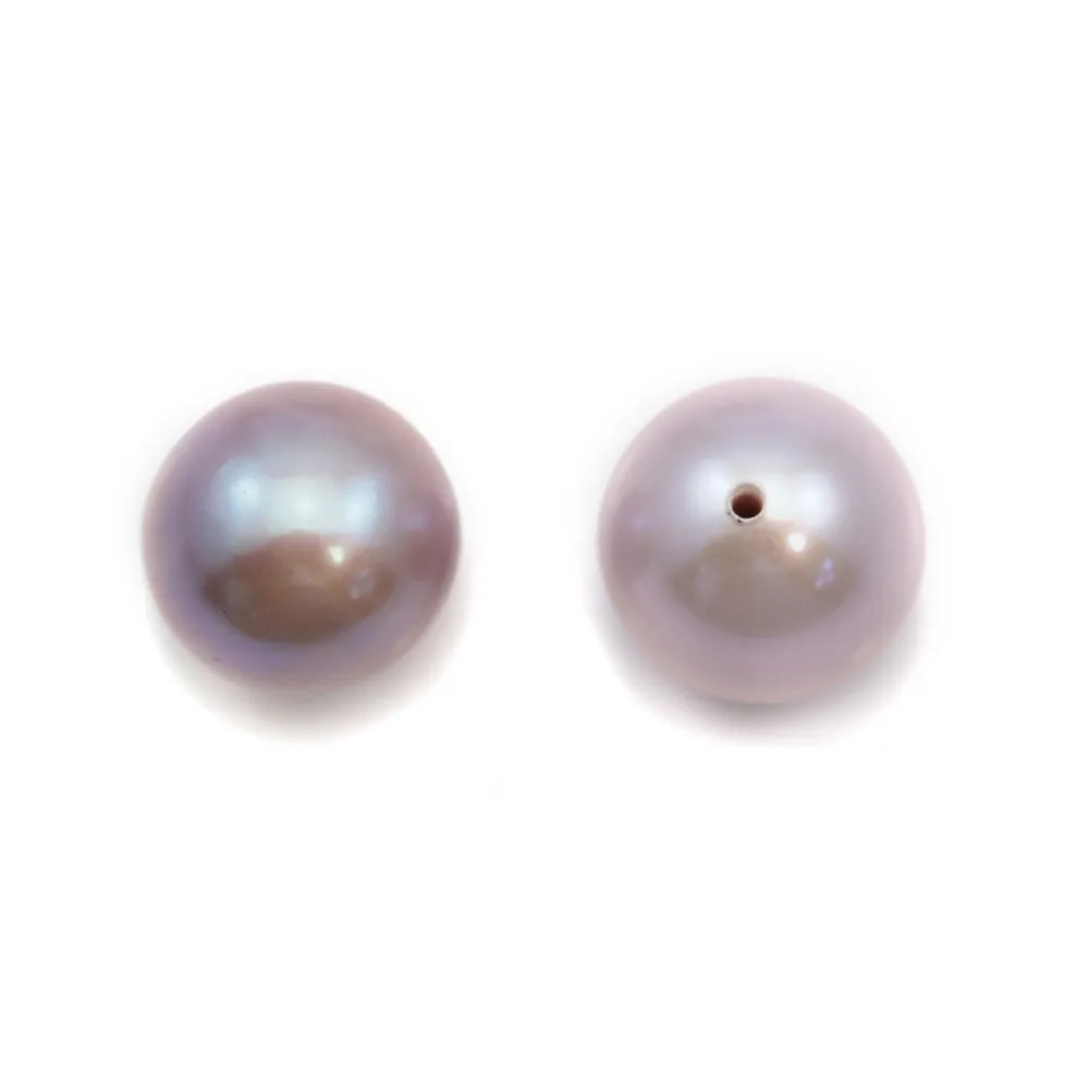 Perle de culture d'eau douce AAAA  mauve ronde semi-percée 9.5-10mm x 1pc