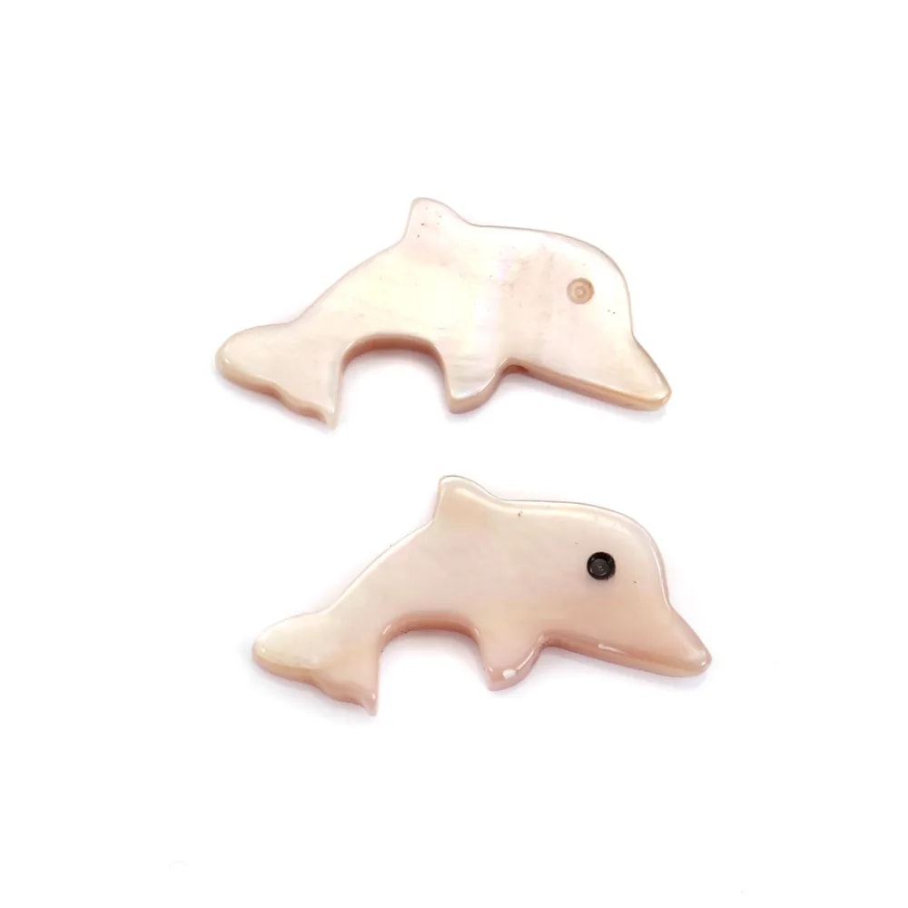 Nacre rose en forme de dauphin 8x15mm x 2pcs
