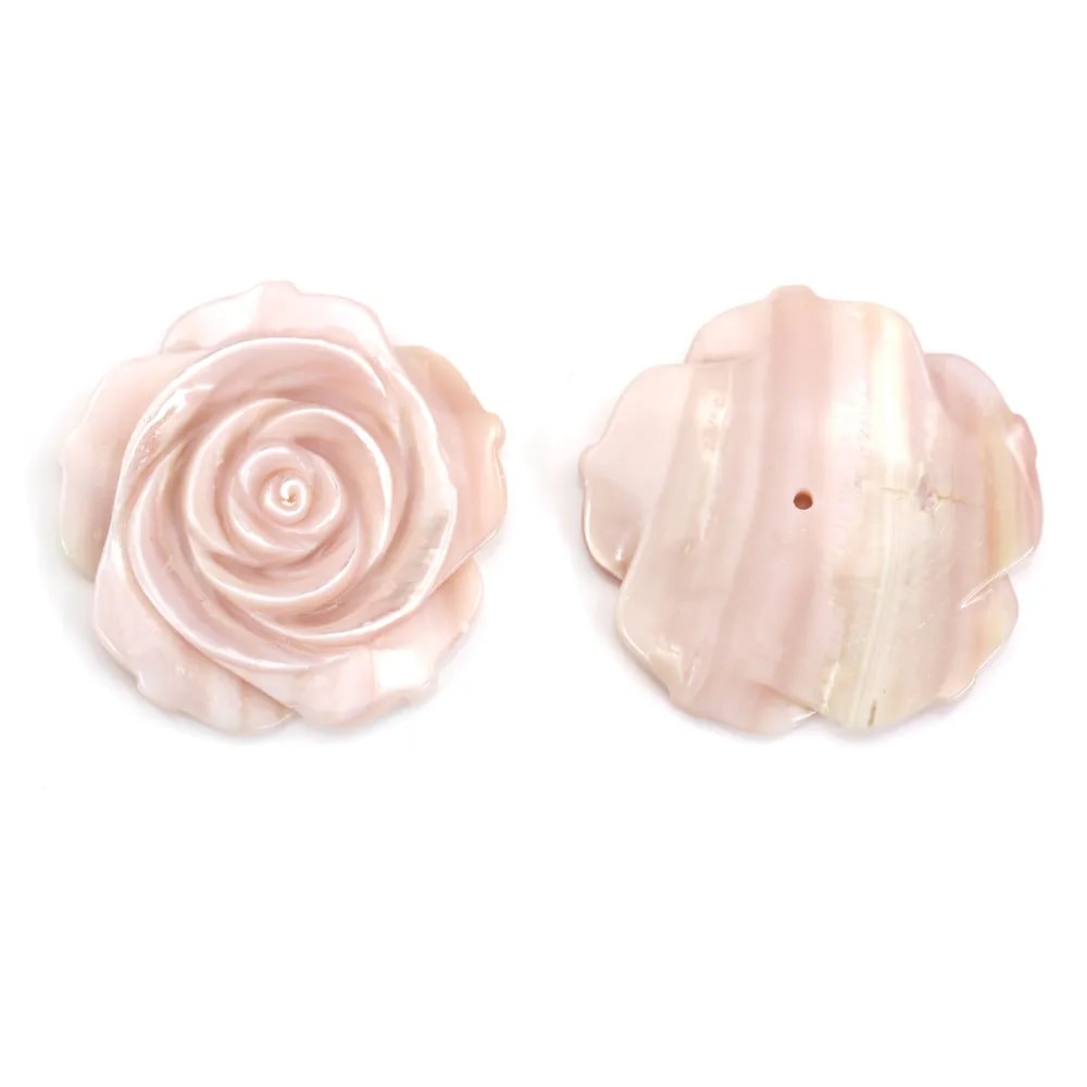 Nacre rose semi-percée en forme de rose 30mm x 1pc
