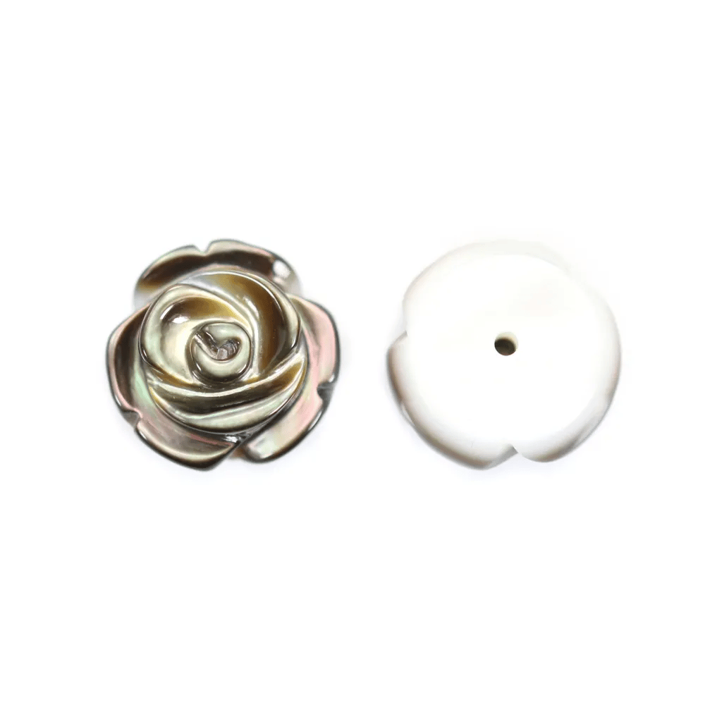 Nacre grise semi-percée en forme de rose 8mm x 2pcs