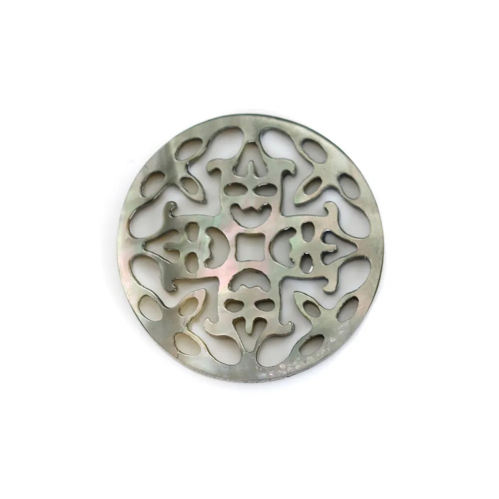 Nacre grise ronde et ajourée 18mm x 1pc