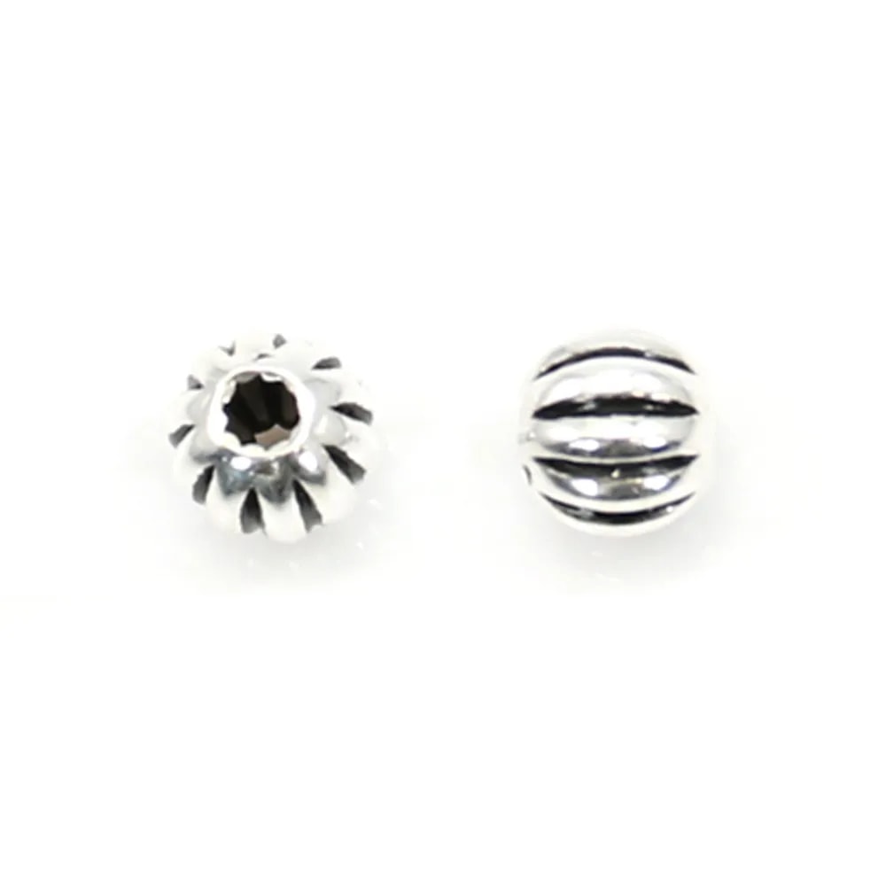 Bead striated 7mm silver 925 niello x 1pc