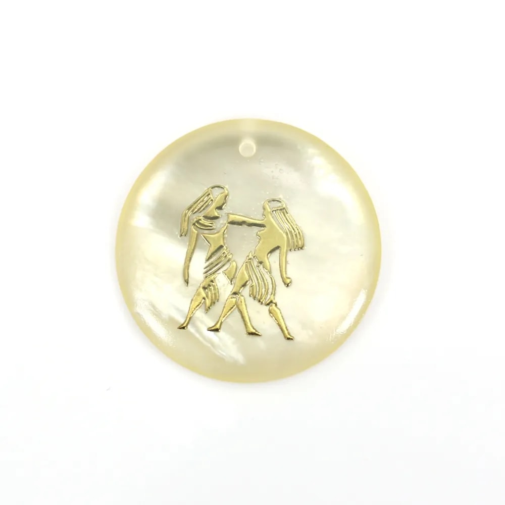 Pendentif Gémeaux en nacre 20mm x 1pc