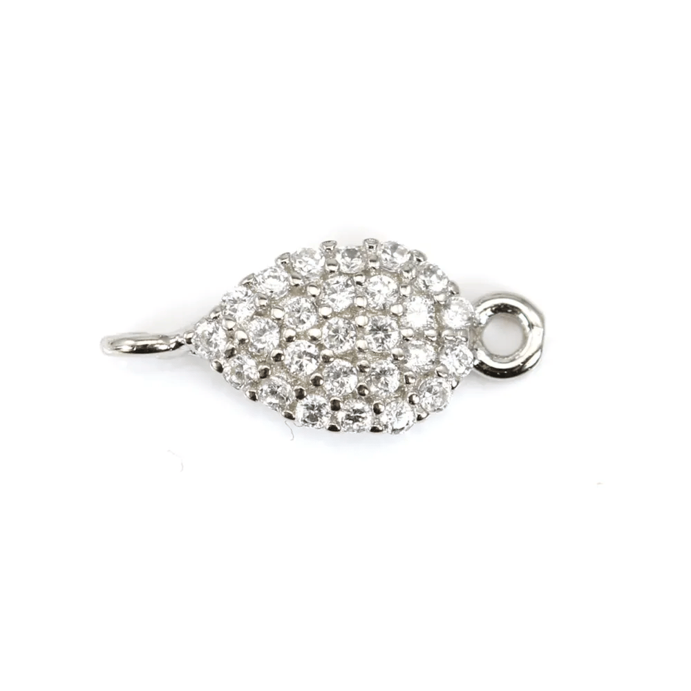 Breloque en argent 925 fleur& zirconium avec 2 anneaux 8x13mm x 1pc