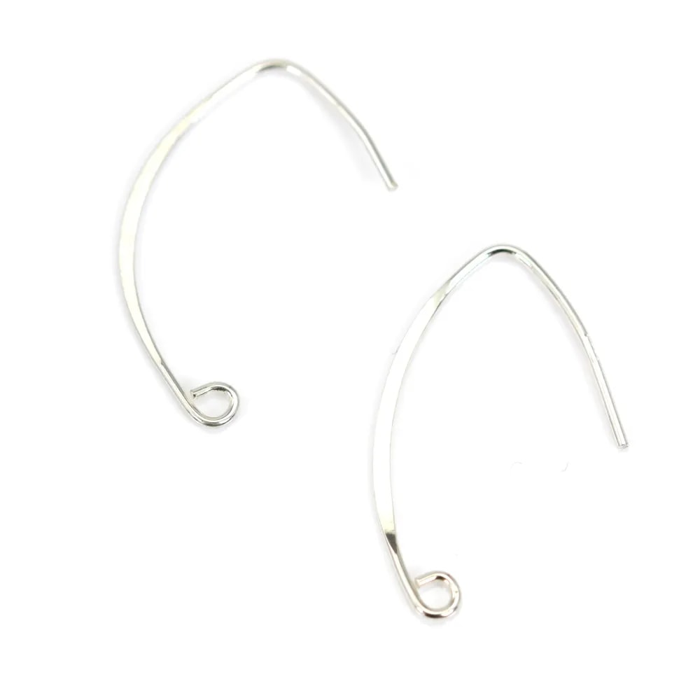 Sterling Silver V Shape Flattened Earwire 25mm x 2pcs