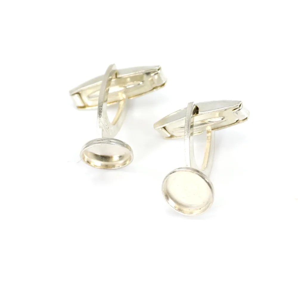 Bouton de manchette, en argent 925 pour cabochon rond de 8mm, 27.5 * 9mm x 2pcs