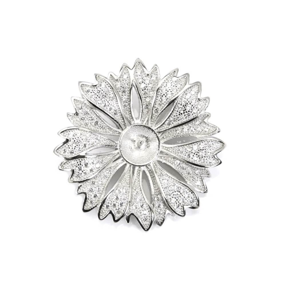 Argent 925 zirconium épingle à broche en forme de fleur 30mm x 1pc