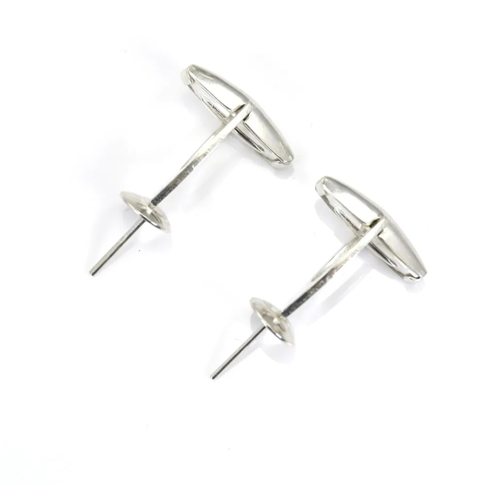 Argent 925 bouton de manchette avec coupelle pour perles semi-percé 20x8x17.5 mm x 1pc