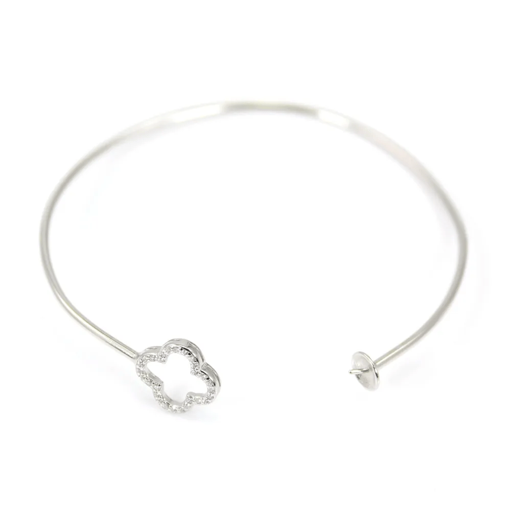 Argent 925 rhodié avec zirconium bracelet réglable pour perles semi percée 60mm x 1pc