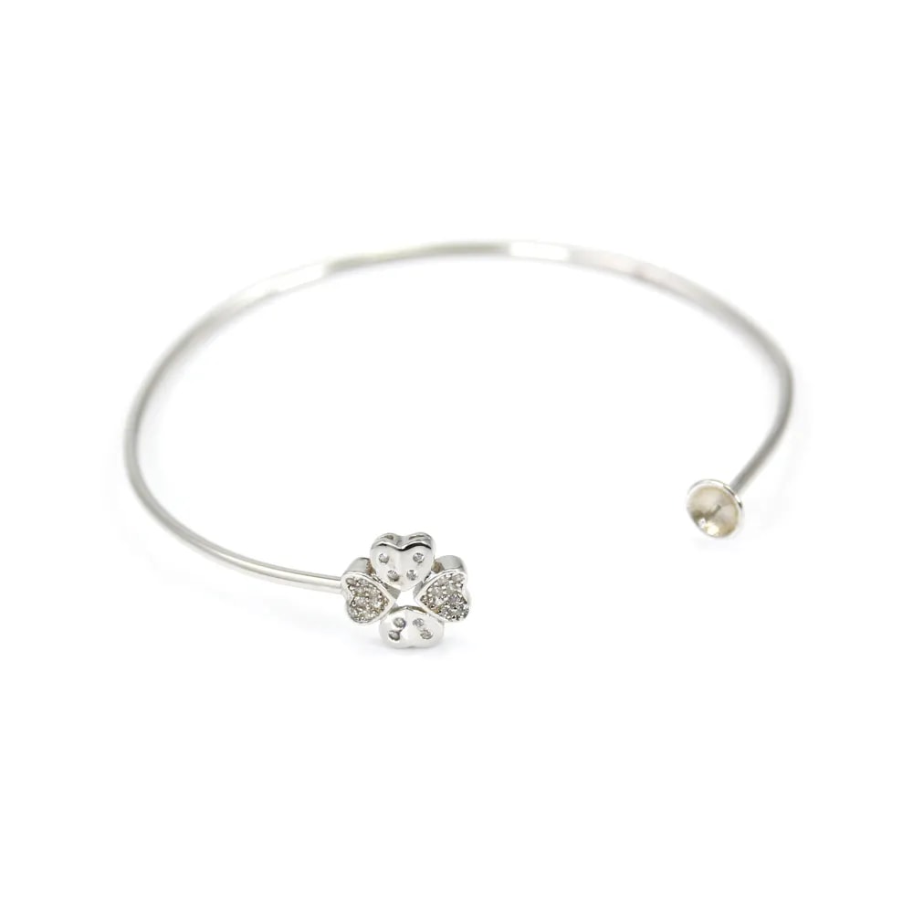 Rhodium 925 sterling silver and zirconium 58mm flexible bangle for half-driled beads x 1pc