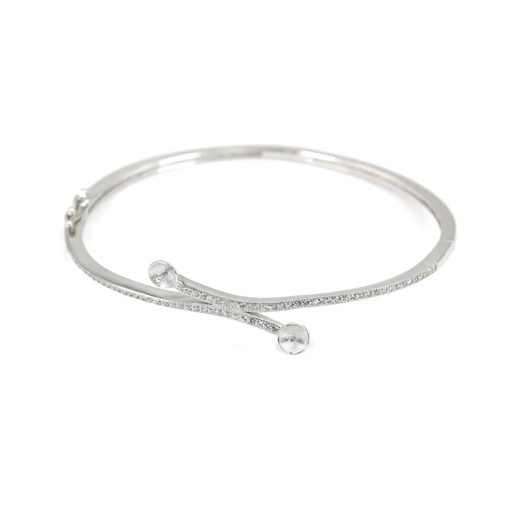 Argent 925 rhodié et zirconium bracelet 60mm pour perle semi percé x 1pc