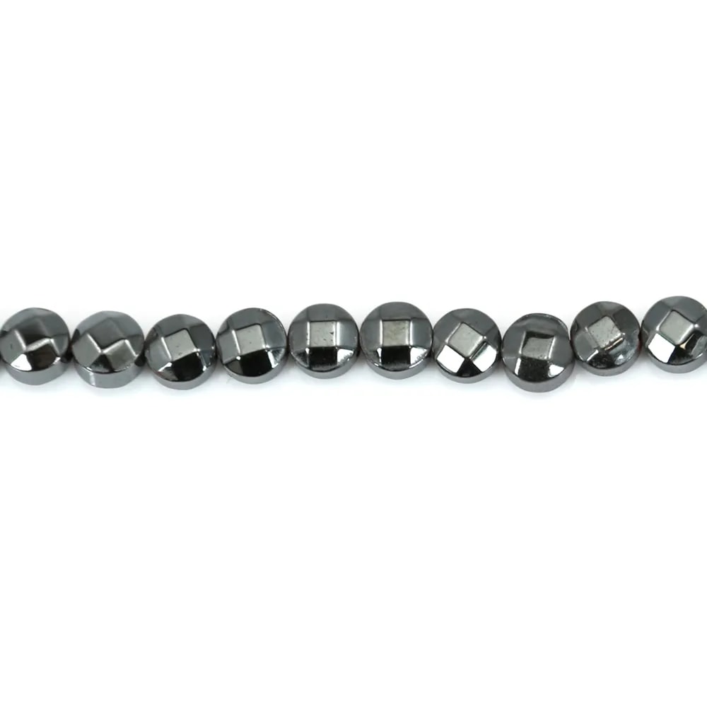 Hématite, de forme ronde plate facetté, 4mm x 40cm
