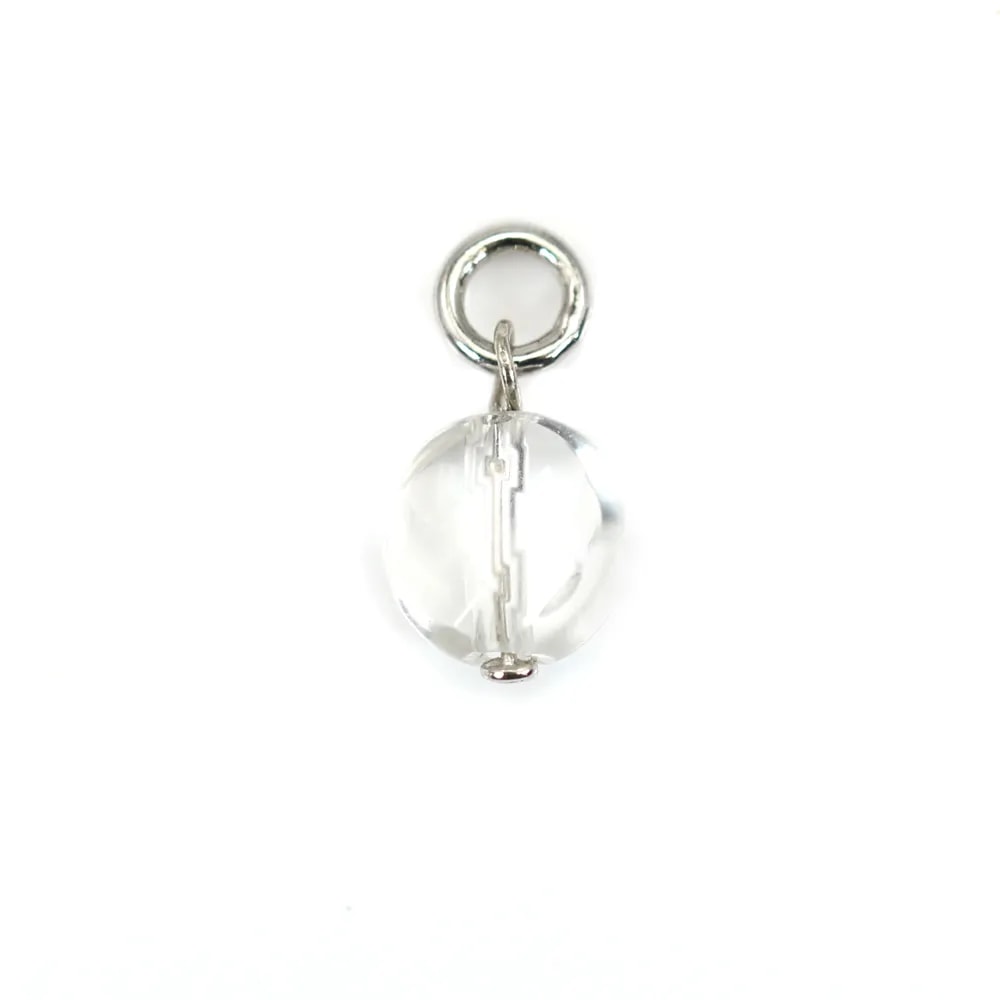 Cristal de Rocha Charm Redondo Plano 6mm Prata Ródio x 1pc