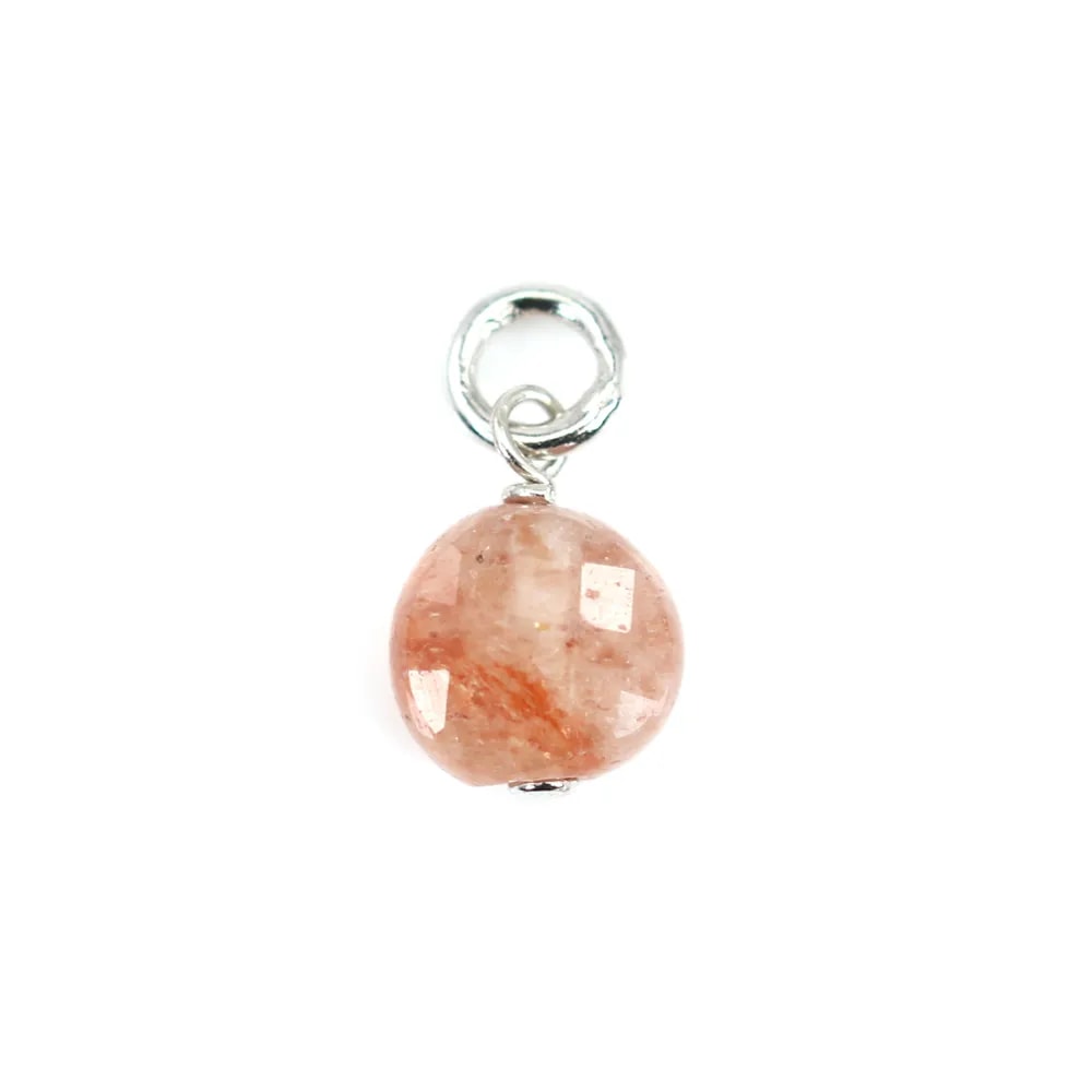 Quartz Charm Strawberry Round Flat 6mm Silver Rhodium x 1pc