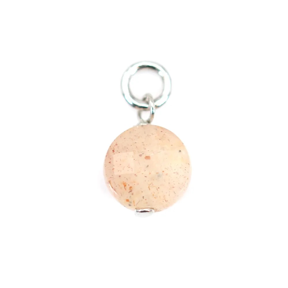 Orange Mondstein Charm rund flach facettiert 6mm - Rhodiniertes Silber x 1Stk