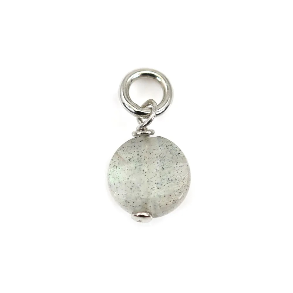 Ciondolo rotondo piatto in labradorite 6 mm Argento rodiato x 1 pz
