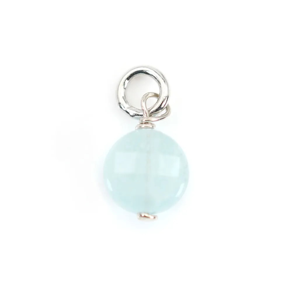 Aquamarine Charm Round Flat Faceted 6mm - Rhodium Silver x 1pc