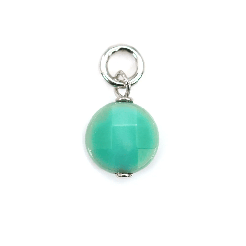 Gras Achat Charm runde flache facettierte 6mm - Rhodiniertes Silber x 1St