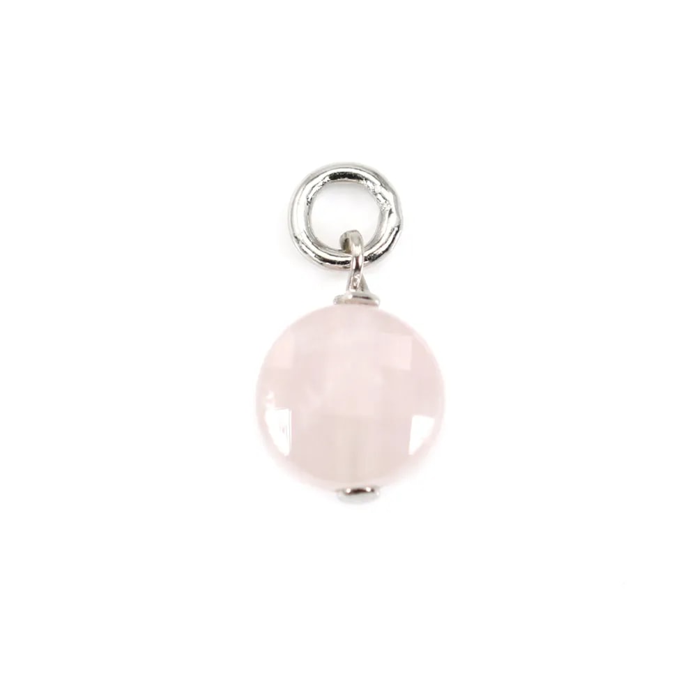 Pendente Quartzo Rosa Redondo Facetado 6mm - Prata com Ródio x 1pc