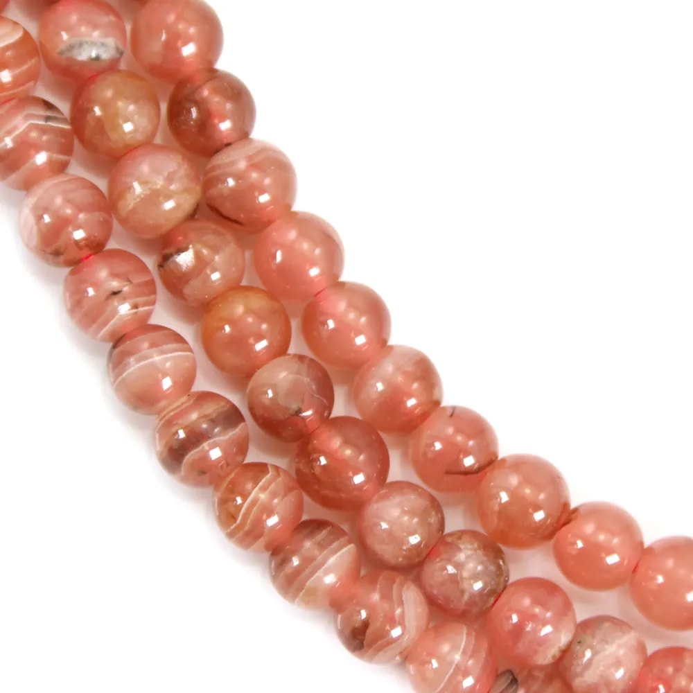Rhodochrosite rose, de forme ronde, de taille 5-5.5mm x 40cm