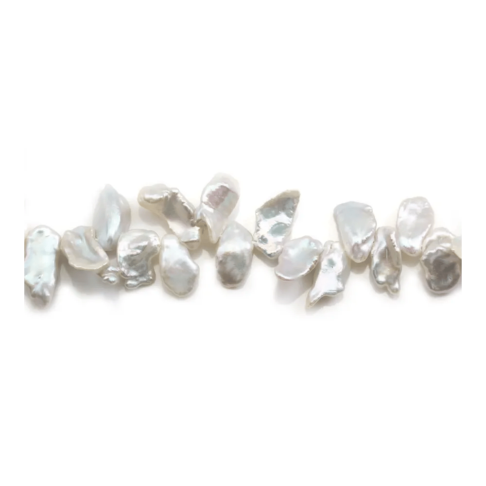 Perles de culture d'eau douce, blanche, Keshi Baroque, 14mm x 40cm