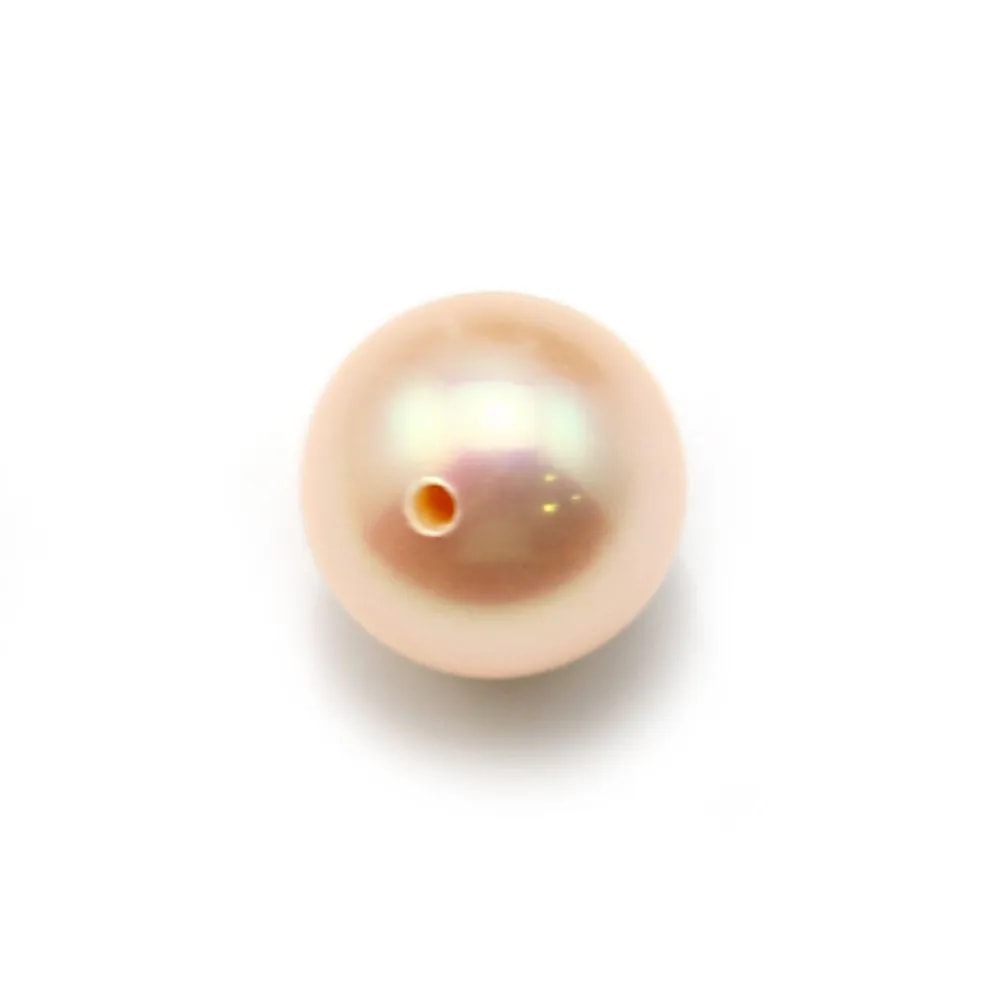 Perle D'eau Douce rond  saumon 8-10mm demi tron 0.6mm  x 1pc